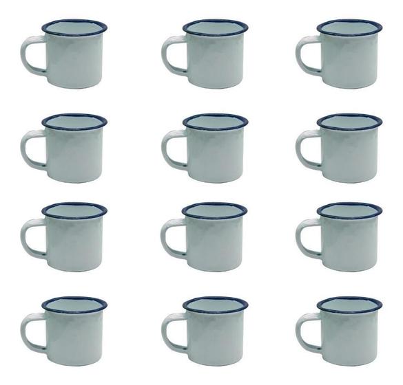 Imagem de Caneca Esmaltada Retro 150Ml Vintage Jogo 12 Pcs - Branca