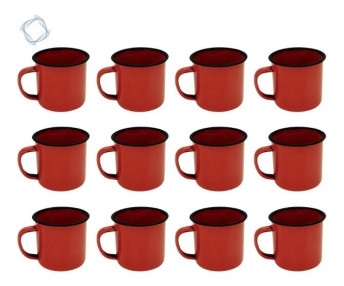 Imagem de Caneca Esmaltada Retro 150Ml Vintage Jogo 12 Pcs - Vermelho