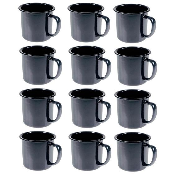 Imagem de Caneca Esmaltada Retro 350Ml Preta Vintage Jogo 12 Pcs