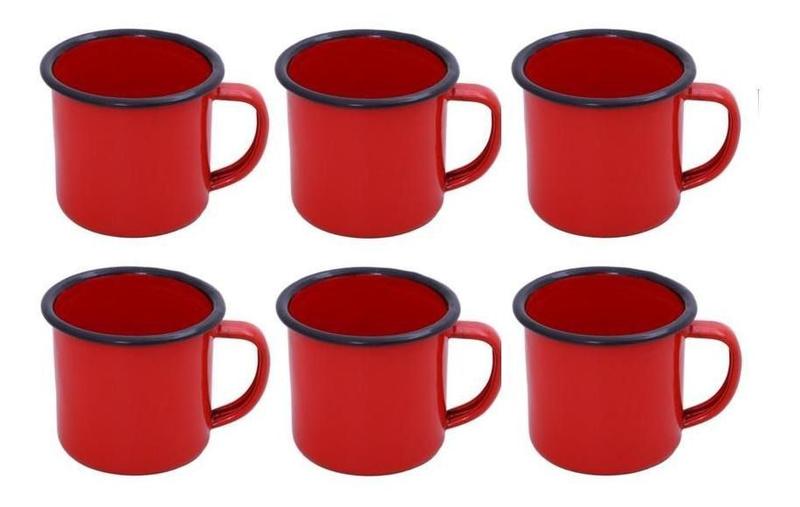 Imagem de Caneca Esmaltada Retro 350ml Vermelha Vintage Jogo 6 Unidade