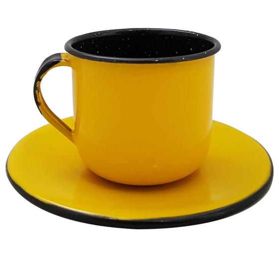 Imagem de Caneca Esmaltada Xícara Com Pires Para Chá Café 180ml