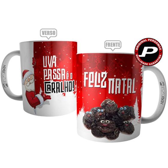 Imagem de Caneca Feliz Natal Engraçada - Xícara Divertida Papai Noel Frase Ceia Uva Passa é o Caralho