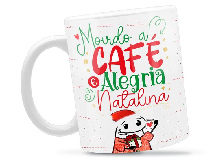 Imagem de Caneca Flork Alegria Natalina Divertida Porcelana Xícara 325ml + Caixa Presente