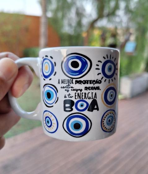 Imagem de Caneca I xícara (PEQUENA ) 120 ml OLHO GREGO Energia Boa