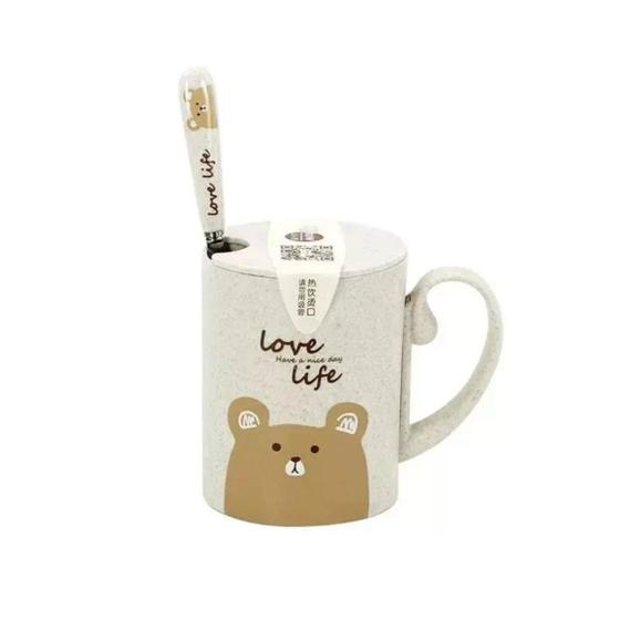 Imagem de Caneca Infantil BPA FREE Com Alça e Colher em Aço Inox