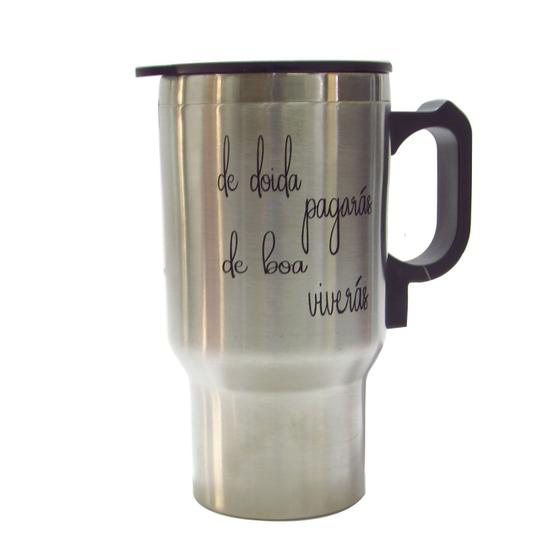 Imagem de Caneca isotérmica com plug veicular e com frases em inox 400ml