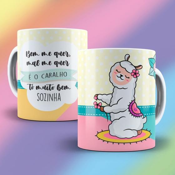 Imagem de Caneca Lhama Bem me Quer Mal me Quer Tô muito bem Sozinha