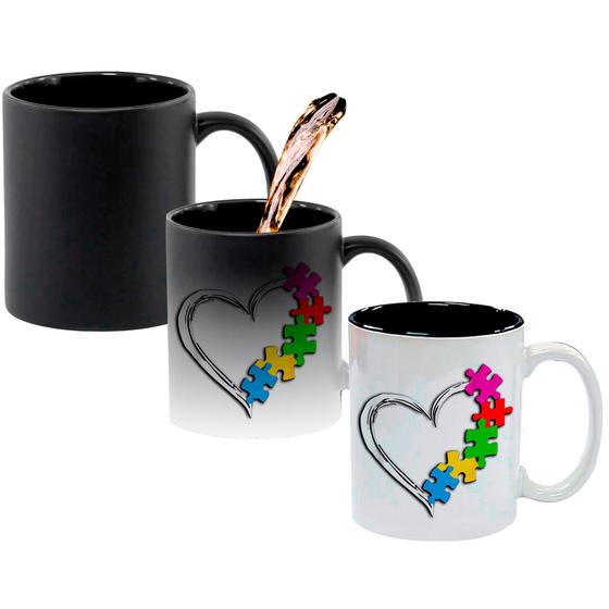 Imagem de Caneca Mágica Fosca Interna Preta Muda de Cor 325ml Amor ao Autismo