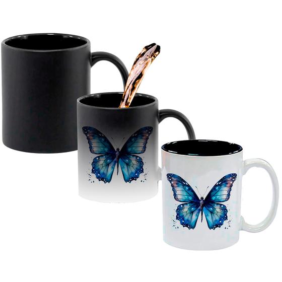 Imagem de Caneca Mágica Fosca Interna Preta Muda de Cor 325ml BORBOLETA AZUL 1