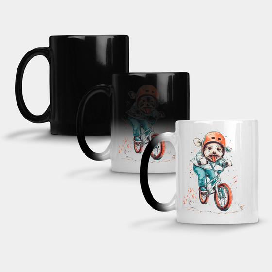 Imagem de Caneca Mágica Fosca Muda de Cor 325ml CACHORRO DOG BICICLETA BIKE 9 