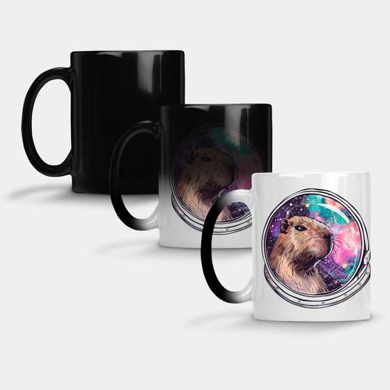 Imagem de Caneca Mágica Fosca Muda de Cor 325ml CAPIVARA ASTRONAUTA ESPACO 2 