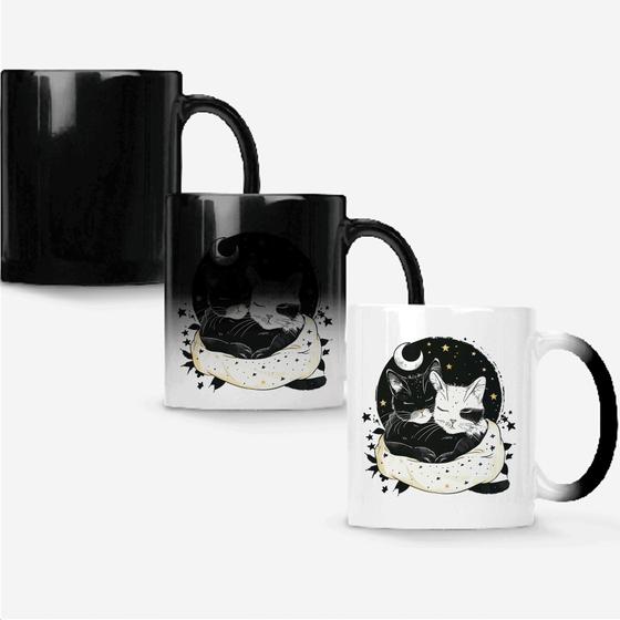 Imagem de Caneca Mágica Fosca Muda de Cor 325ml GATINHOS CASAL SONO SONECA NOITE 9 