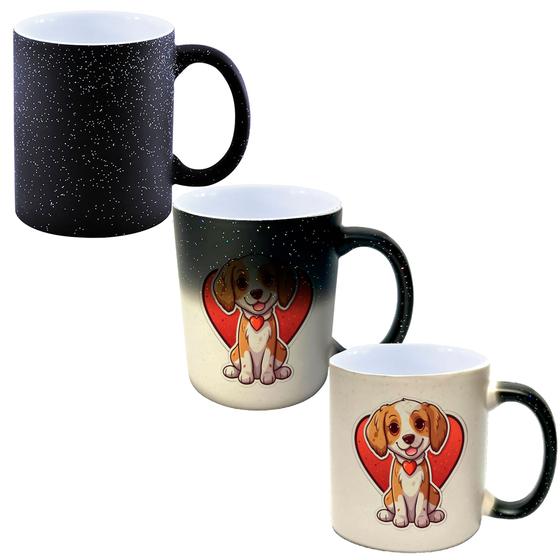 Imagem de Caneca Mágica Glitter Muda de Cor 325ml CACHORRO BEGE CORAÇÃO ARTE