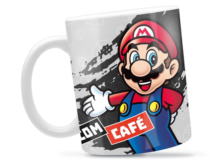 Imagem de Caneca Mario Com Café Divertida Porcelana Xícara 325ml + Caixa Presente