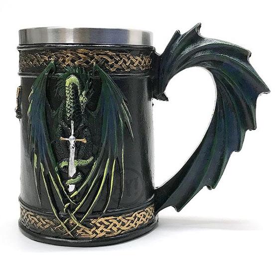 Imagem de Caneca Medieval Dragão Verde em Resina  Inox p/ Chopp