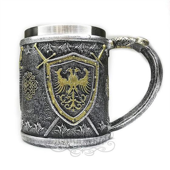 Imagem de Caneca Medieval Escudo em Resina  Inox p/ Chopp - 400ML