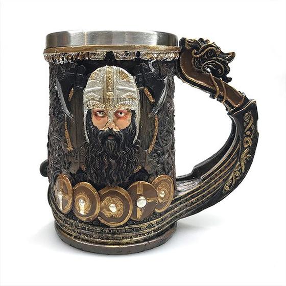 Imagem de Caneca Medieval Viking Drakkar em Resina  Inox - 550ml