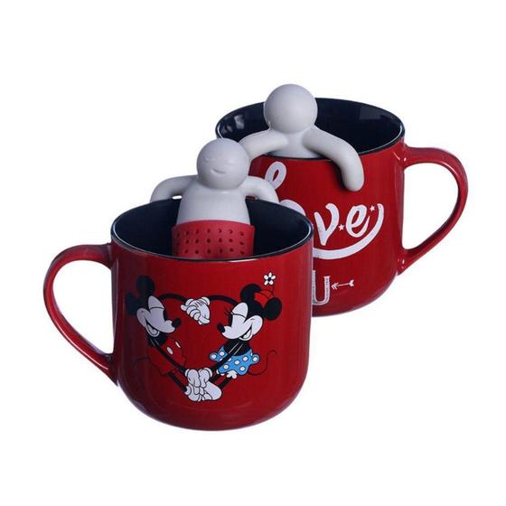 Imagem de Caneca Minnie Mickey Love You Com Boneco Infusor De Chá 350ml Oficial Disney - Zona Criativa