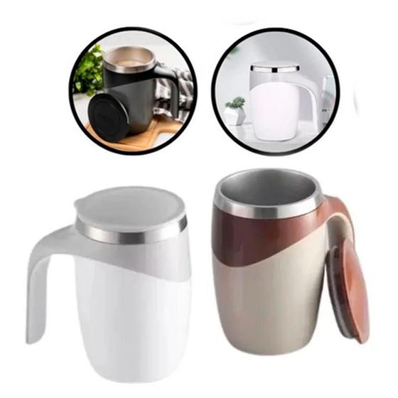 Imagem de Caneca Mixer Inox Automatica Eletrica Whey Protein Térmica Coffee Pilhas Fazer Misturado Bebidas Suporte Magnético