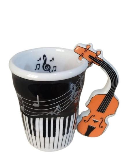 Imagem de Caneca Musical Com Amassado Na Alça De Violino Porcelana - Decore Casa