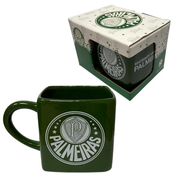 Imagem de Caneca Palmeiras Cubo Quadrada Porcelana 330Ml Oficial Porco