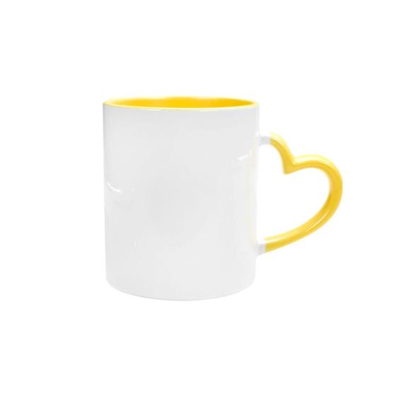 Imagem de Caneca para Sublimação de Porcelana Alça Coração Amarela - 330ml