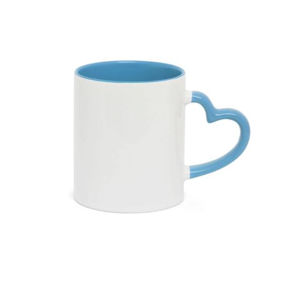 Imagem de Caneca para Sublimação de Porcelana Alça Coração Azul Claro - 330ml