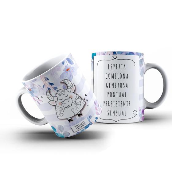 Imagem de Caneca Personalidade Signo Touro com Flores 325ml