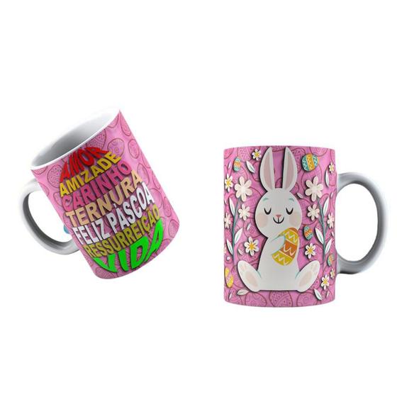 Imagem de Caneca Personalizada Feliz Páscoa Significados Coelho Tema Feminino