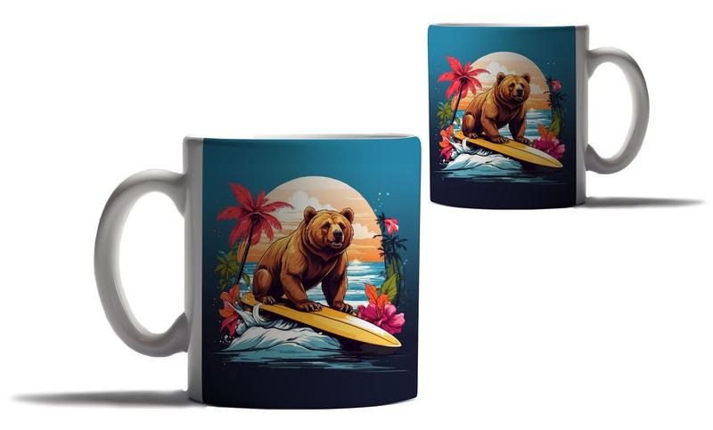 Imagem de Caneca Personalizada Presente Praia Mar Urso Surfista Onda 