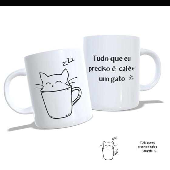 Imagem de Caneca Personalizada - Tudo que eu preciso é cafe e gato + Embalagem branca para presente