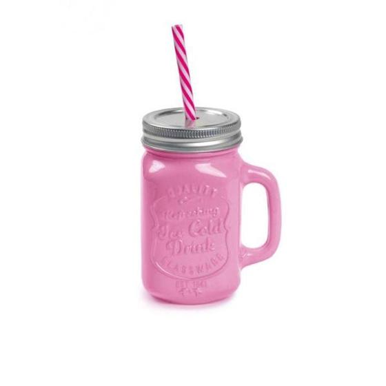 Imagem de Caneca Pink com Tampa e Canudo 450ml para Refrigerantes Sucos e Refrescos