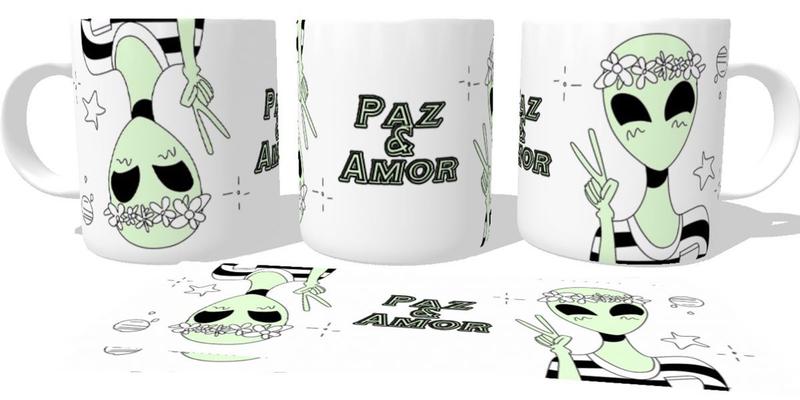 Imagem de Caneca polimero plástico copo Alien Paz e Amor