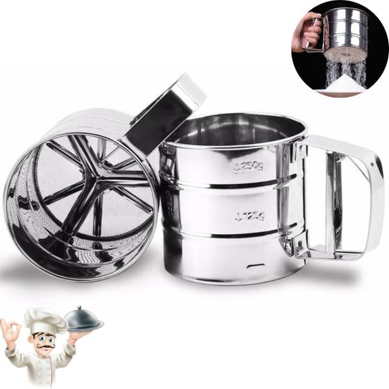 Imagem de Caneca Polvilhador Peneira com Gatilho Aço Inox Manual Açúcar Farinha Tapioca