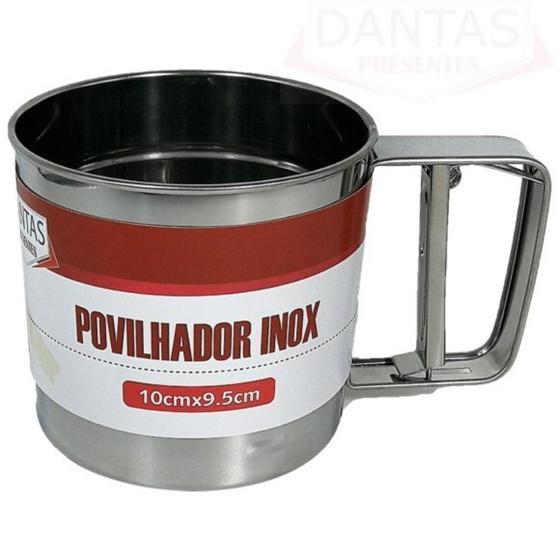 Imagem de Caneca Polvilhadora Pratica Peneira Com Gatilho Manual Aço Inox 10cmx9,5cm