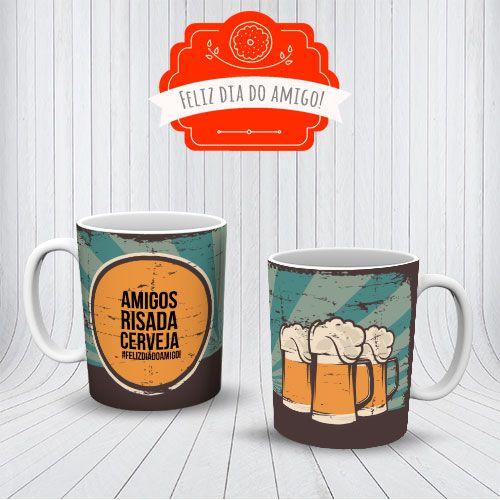 Imagem de Caneca Porcelana 325ml Amigos, Risada, Cerveja