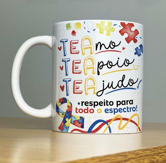 Imagem de Caneca Porcelana Autismo Te Amo Te Apoio Te Ajudo