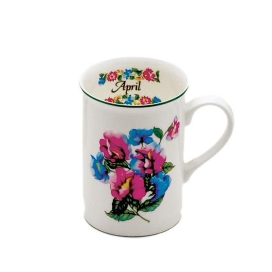 Imagem de Caneca Porcelana Bone Chine Flores Mês Abril 350ml - Mcd