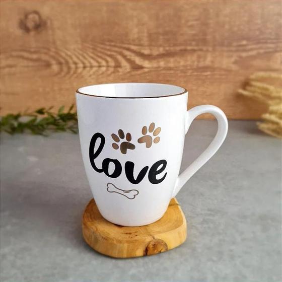 Imagem de Caneca Porcelana Branca Detalhes Dourados Love Pet 350ml