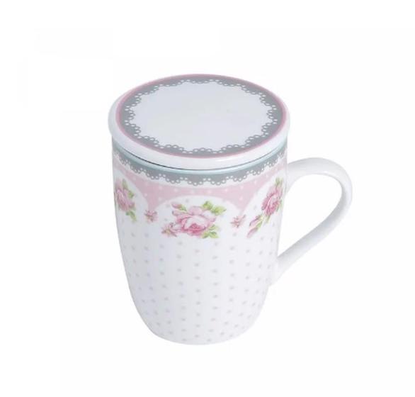 Imagem de Caneca Porcelana C/Tampa e Filtro Super White Tiny Flower 310ml - Lyor