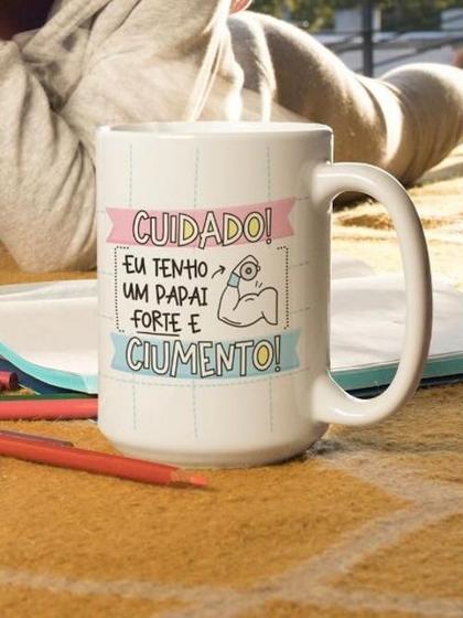 Imagem de Caneca Porcelana Divertida Cuidado Pai Ciumento