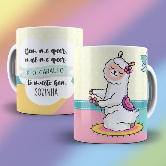 Imagem de Caneca Porcelana Divertida Lhama Bem Me Quer Mal Me Quer