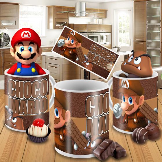 Imagem de Caneca Porcelana Divertida Páscoa Choco Mario