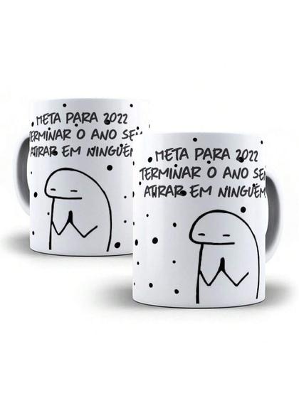 Imagem de Caneca Porcelana Flork Meme Meta: terminar o ano sem atirar em ninguém Personalizada 325ml