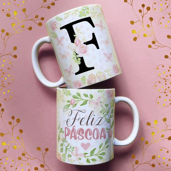 Imagem de Caneca porcelana letra f feliz pascoa 325 ml