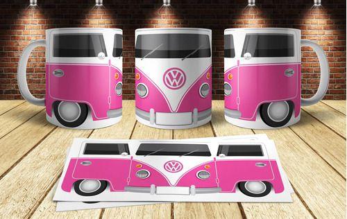 Imagem de Caneca Porcelana Marcas Carros Kombi Perua Van Rosa Pink