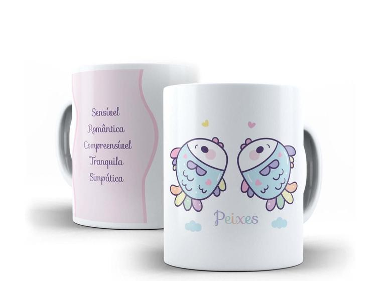 Imagem de Caneca Porcelana Peixes Signos Cute Pisciana