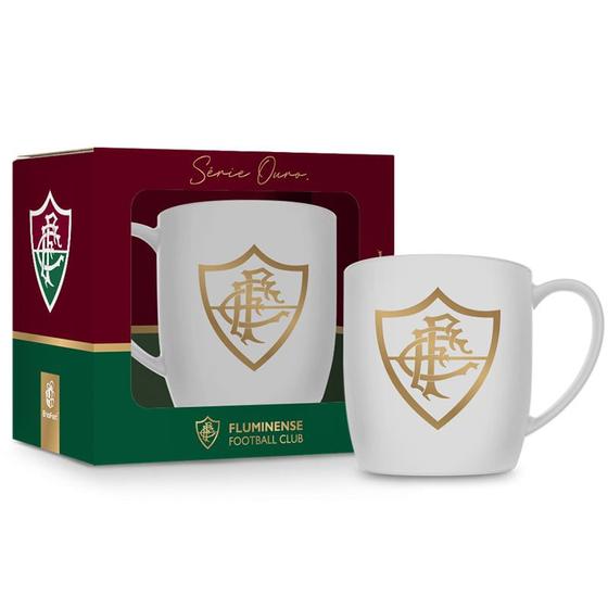 Imagem de Caneca Porcelana Premium BrasFoot Fluminense Serie Ouro 300ML Urban Licenciada Branco