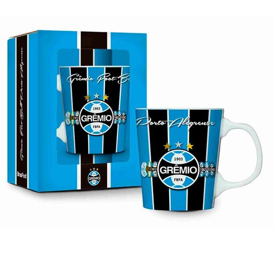 Imagem de Caneca Porcelana Premium BrasFoot Gremio 260 ML Licenciada Branco