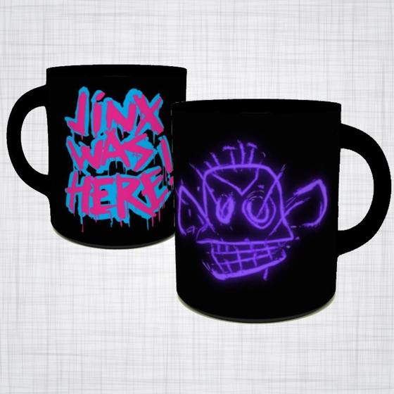 Imagem de caneca porcelana preta arcane league of legends jinx was here